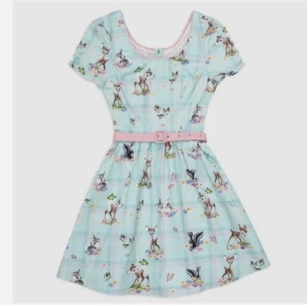 Loungefly Stitch Shoppe Bambi Print Laci Fit Flare Mini Dress Nwt XS